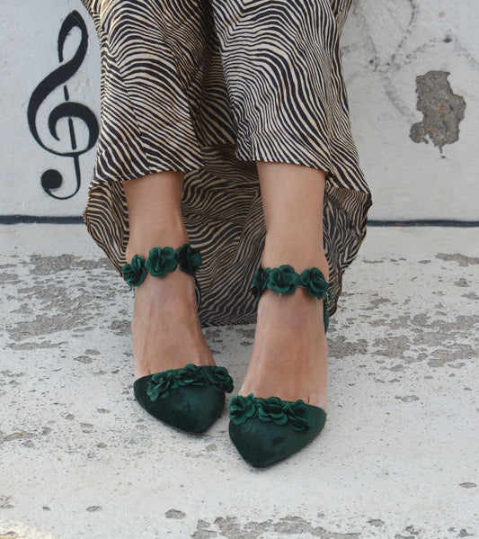 Enchanted Emerald Flower Heels