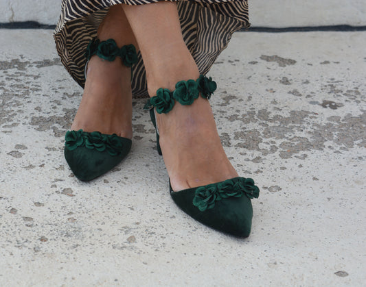 Enchanted Emerald Flower Heels