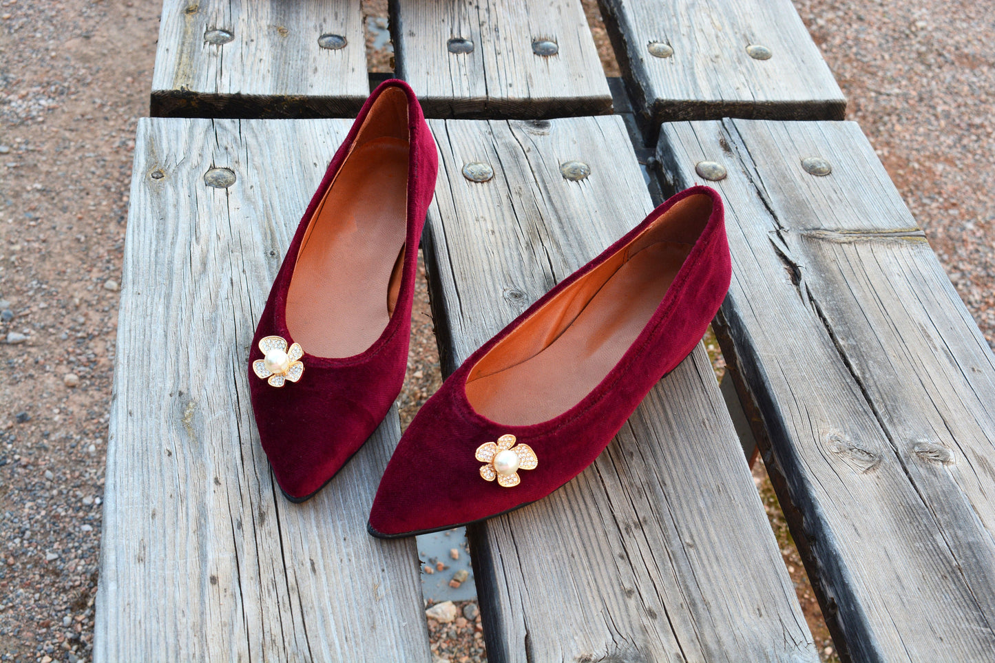 Dark Red Velvet Shoes, Low Wedding shoes, Velvet Ballet flats, Wine Red Leather shoes, Bridal Pointed toe Flats, Christmas gift