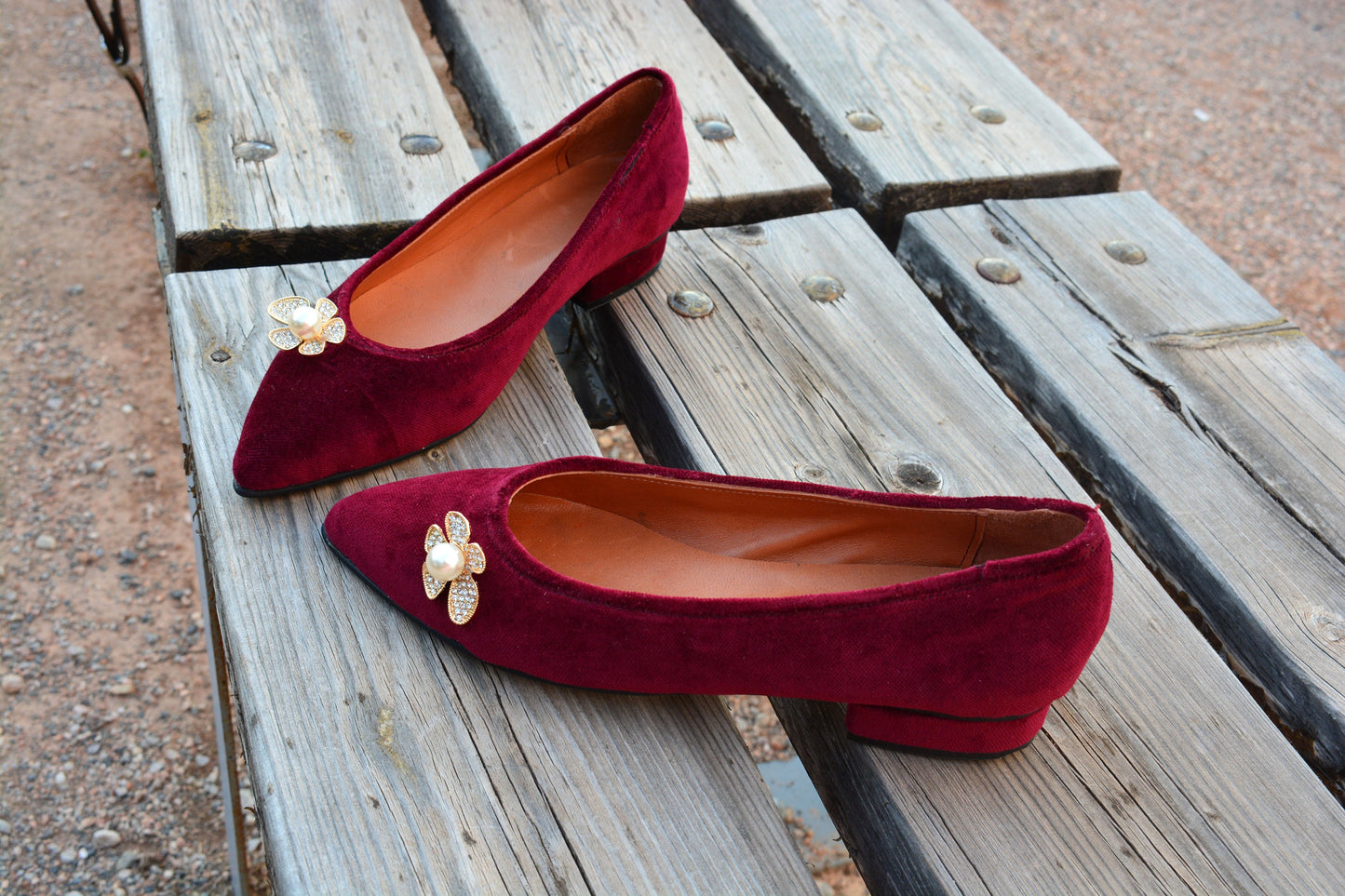 Dark Red Velvet Shoes, Low Wedding shoes, Velvet Ballet flats, Wine Red Leather shoes, Bridal Pointed toe Flats, Christmas gift