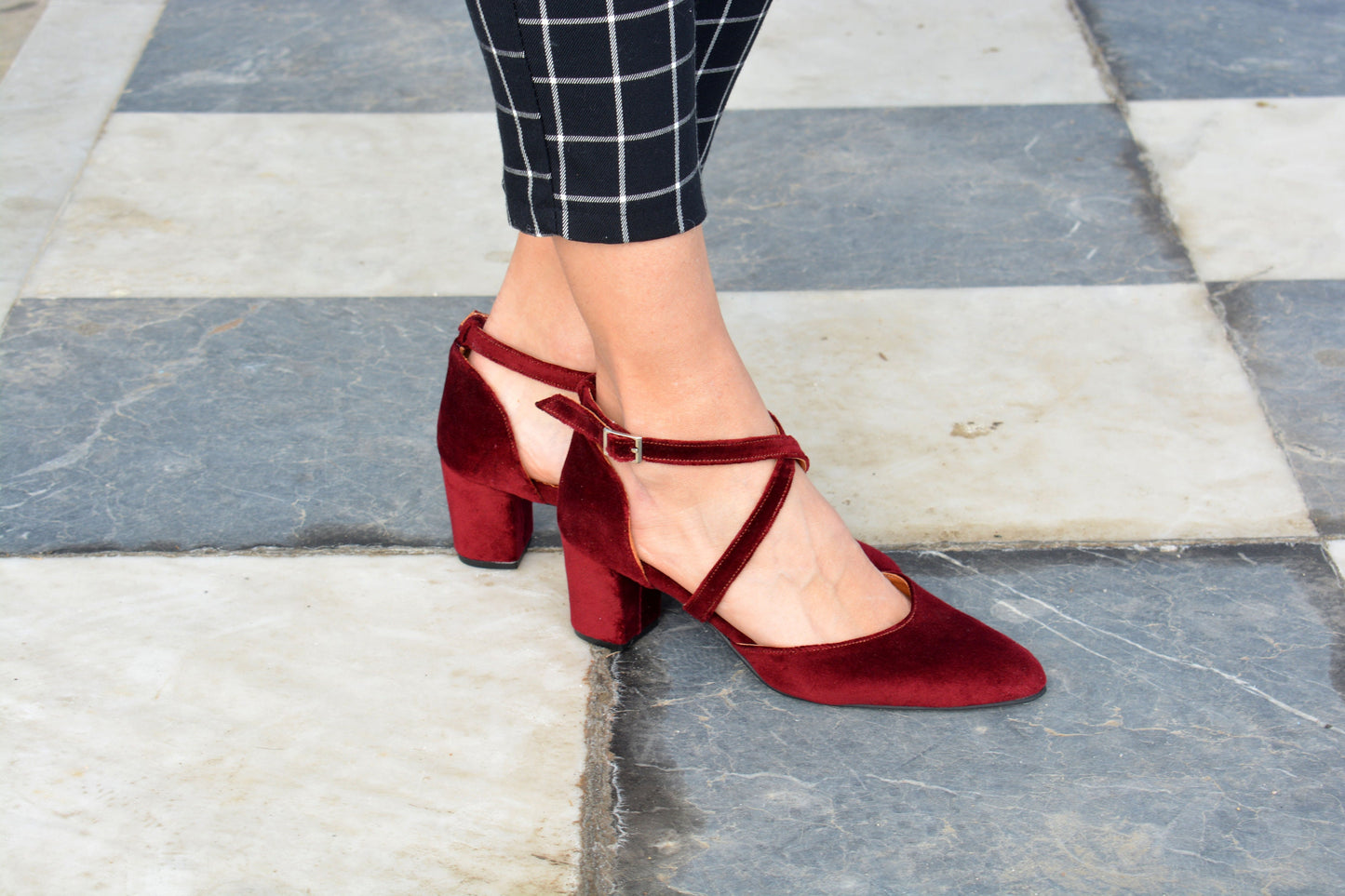 Velvet Block Heels, Burgundy Wedding shoes, Dark Red Velvet shoes, Bridal shoes, Red Velvet heels, Wedding shoes low heel, Dark Red Pumps
