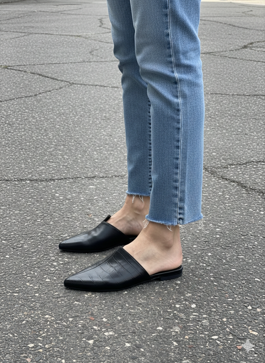 ASHANTE Croc-embossed Leather Mules