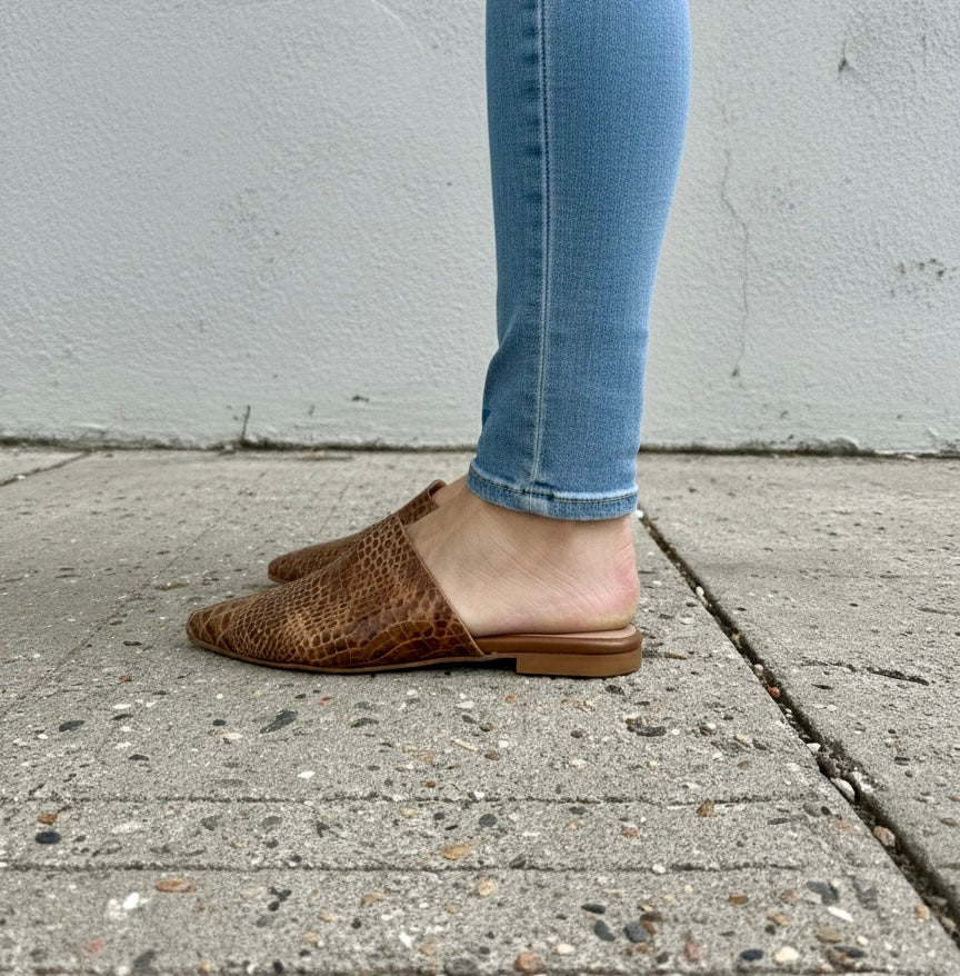 ASHANTE Croc-embossed Leather Mules