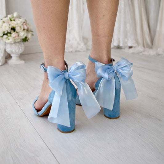 Light Blue Velvet Bow Heels Martina