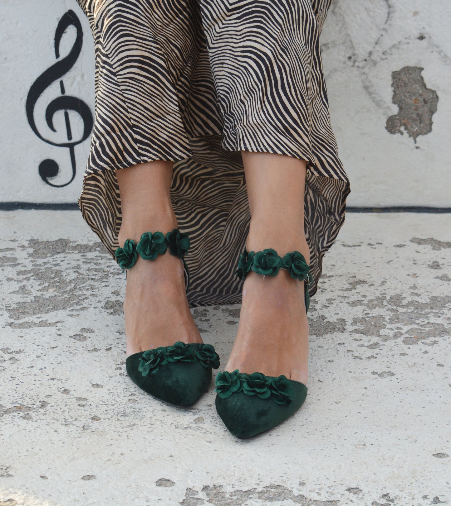 Enchanted Emerald Flower Heels
