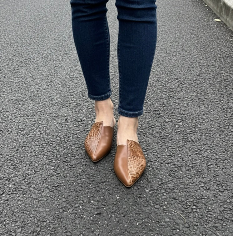 ASHANTE Croc-embossed Leather Mules