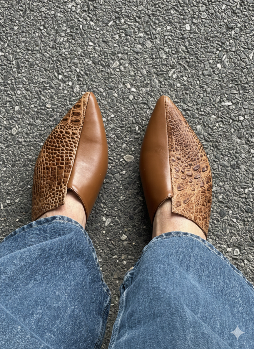 ASHANTE Croc-embossed Leather Mules