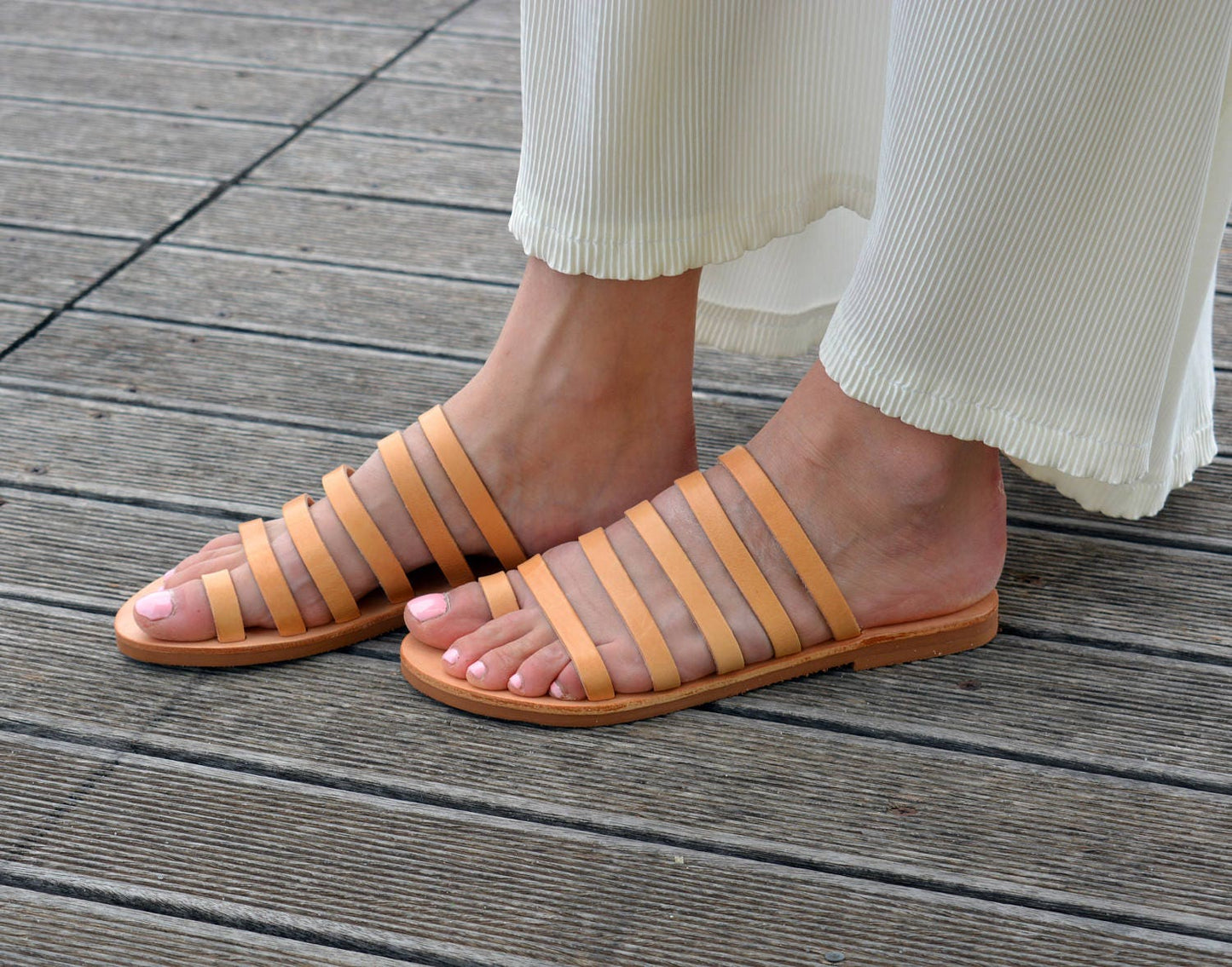 Slip-on Sandals, Strappy Sandals, Classic Leather Sandals, Toe Ring Sandals, Greek leather sandals, Handmade Sandals ''Eleftheria''