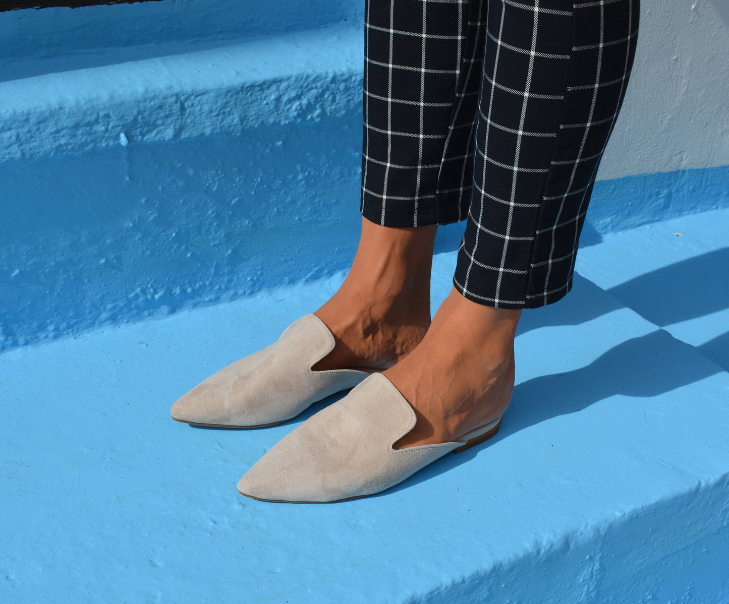 Suede Leather mules,Beige Leather Slippers, Pointed Toe Flats, Leather flats, Leather Slides, Slip On shoes, Mule Shoes ''Attiki''