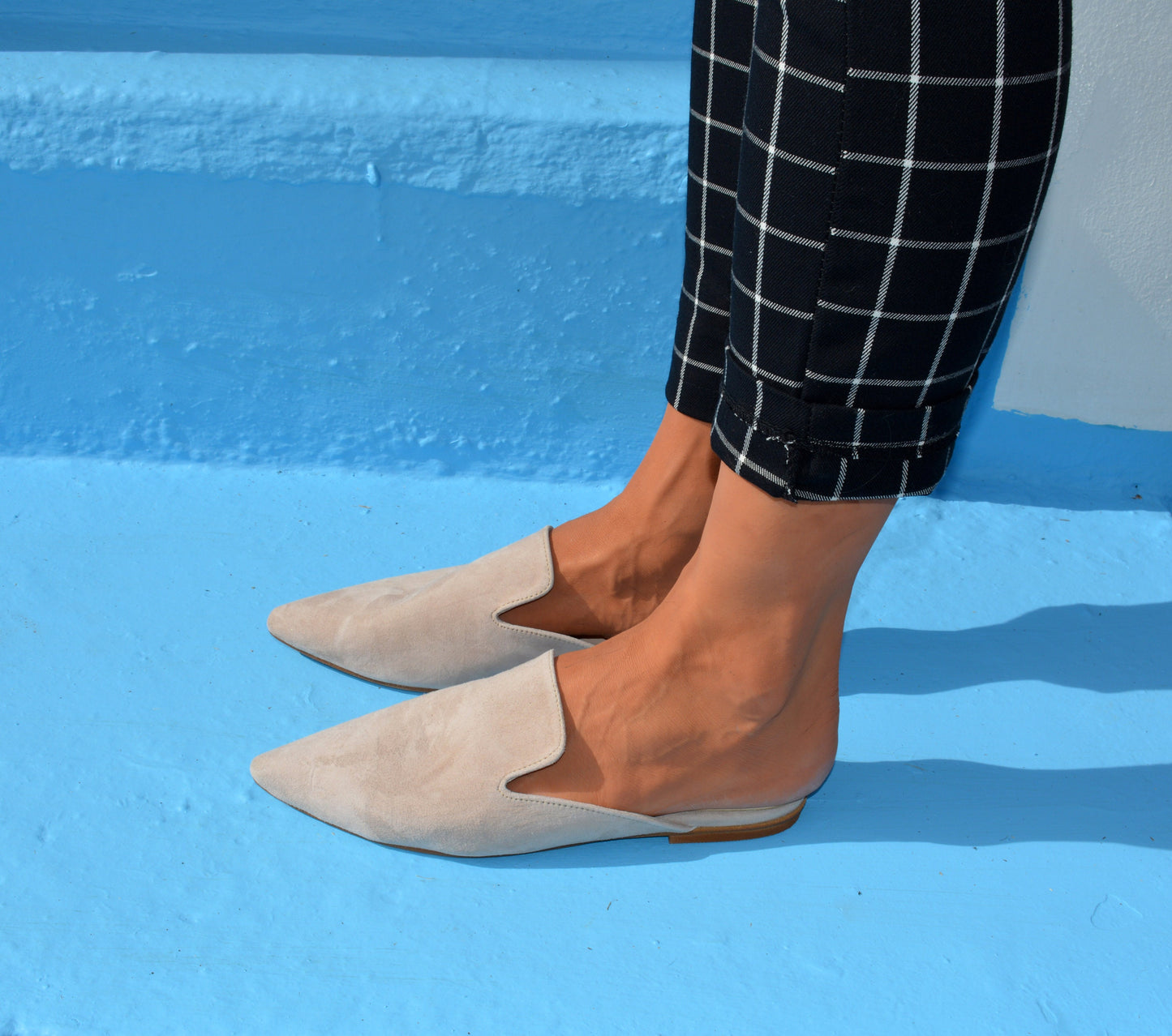 Suede Leather mules,Beige Leather Slippers, Pointed Toe Flats, Leather flats, Leather Slides, Slip On shoes, Mule Shoes ''Attiki''