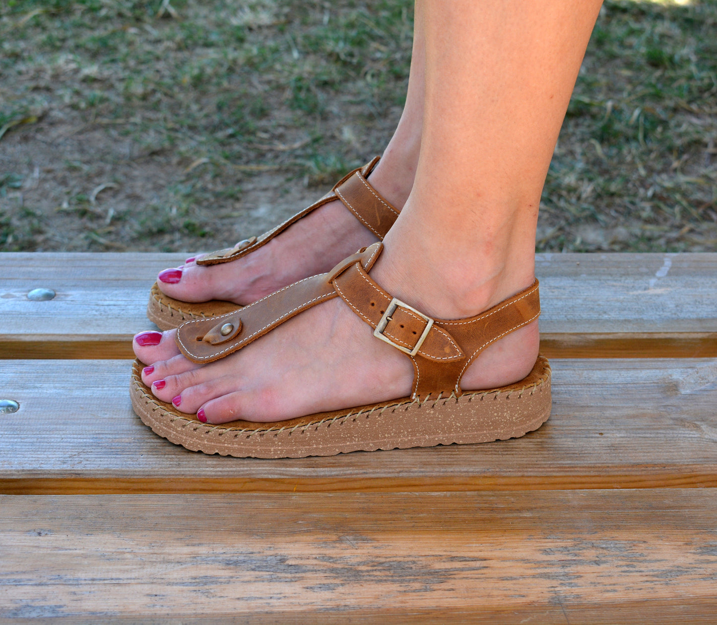 Brown Thong sandals, Cork sole sandals, Greek leather sandals, Strappy sandals, Greek sandals, Waxed leather sandals, Anatomic sandals