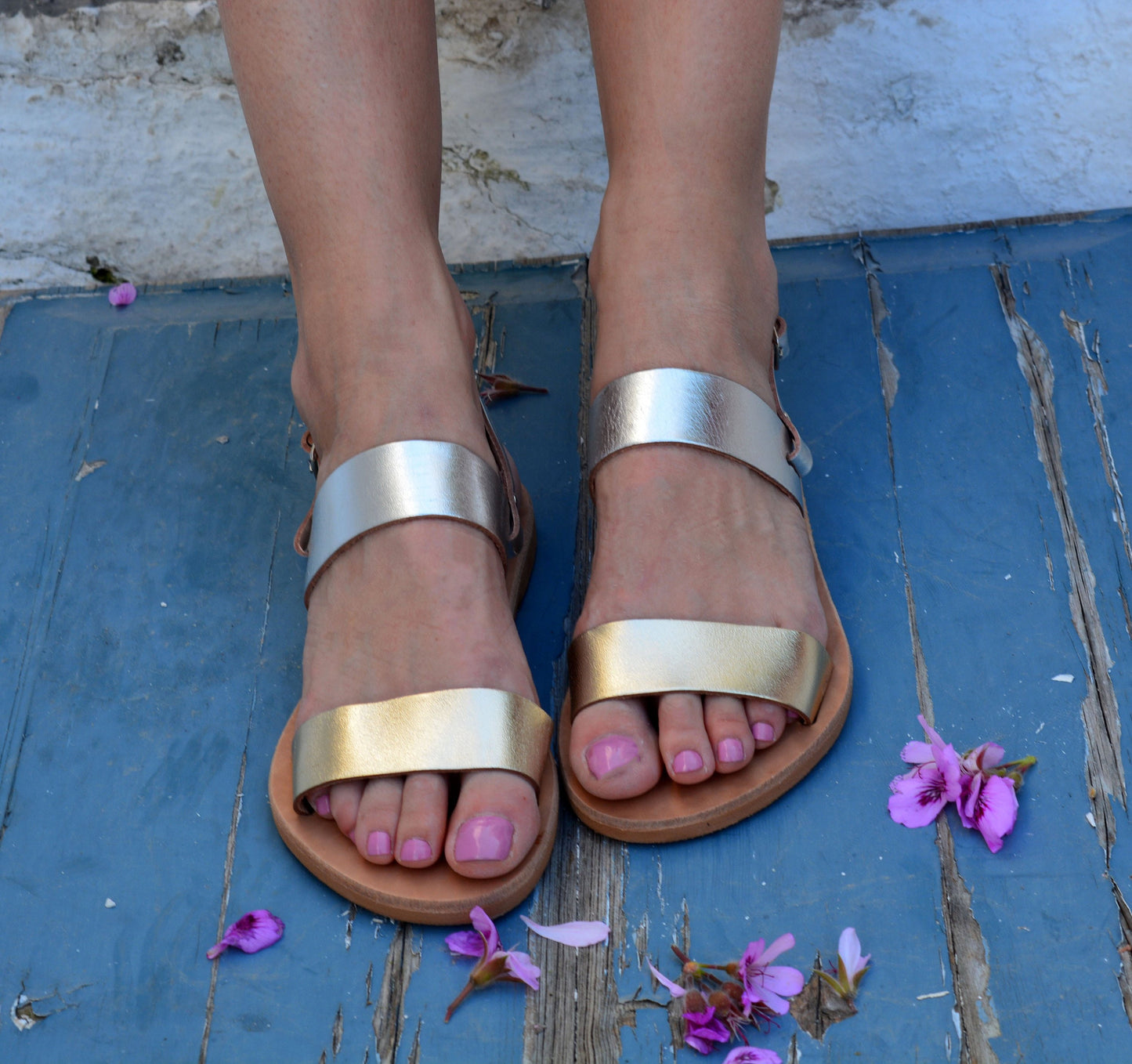 Metallic Leather Flat Sandals ''Alcestis'', Greek Sandals, Slingback Sandals, Greek leather sandals, Summer sandals, Silver-Gold sandals