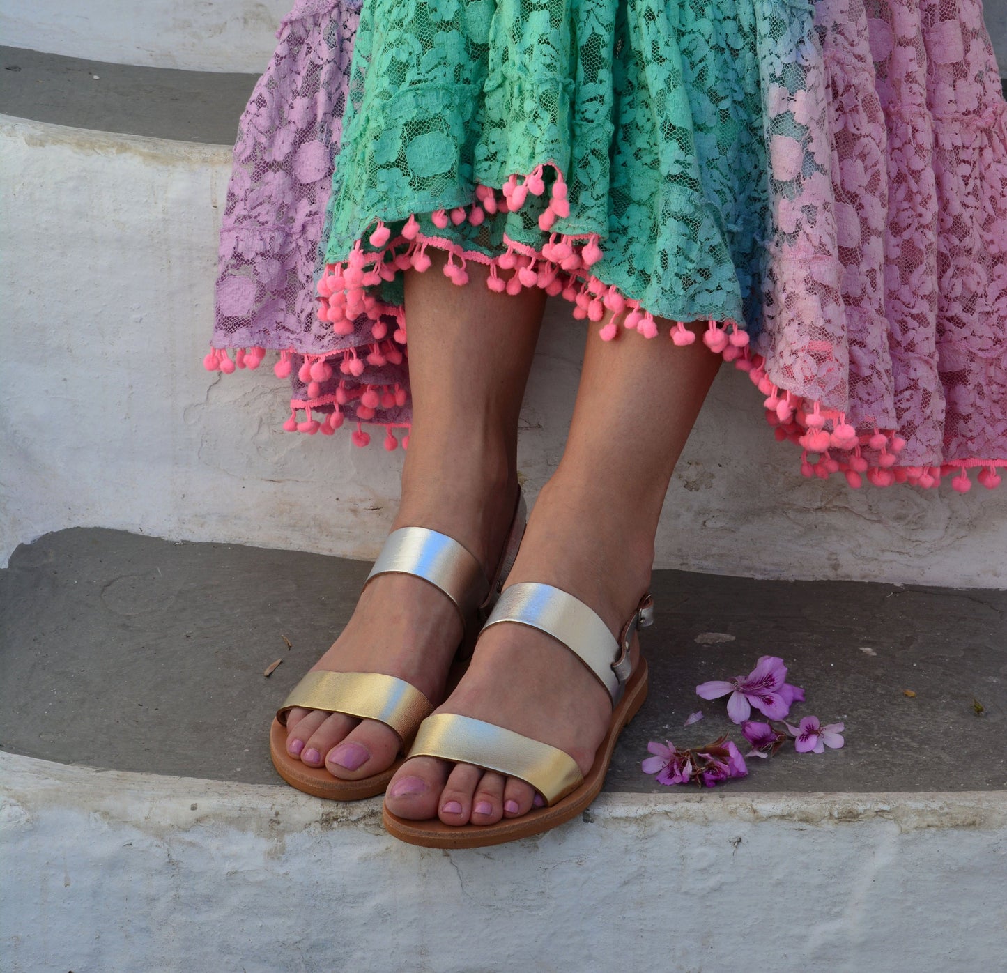 Metallic Leather Flat Sandals ''Alcestis'', Greek Sandals, Slingback Sandals, Greek leather sandals, Summer sandals, Silver-Gold sandals