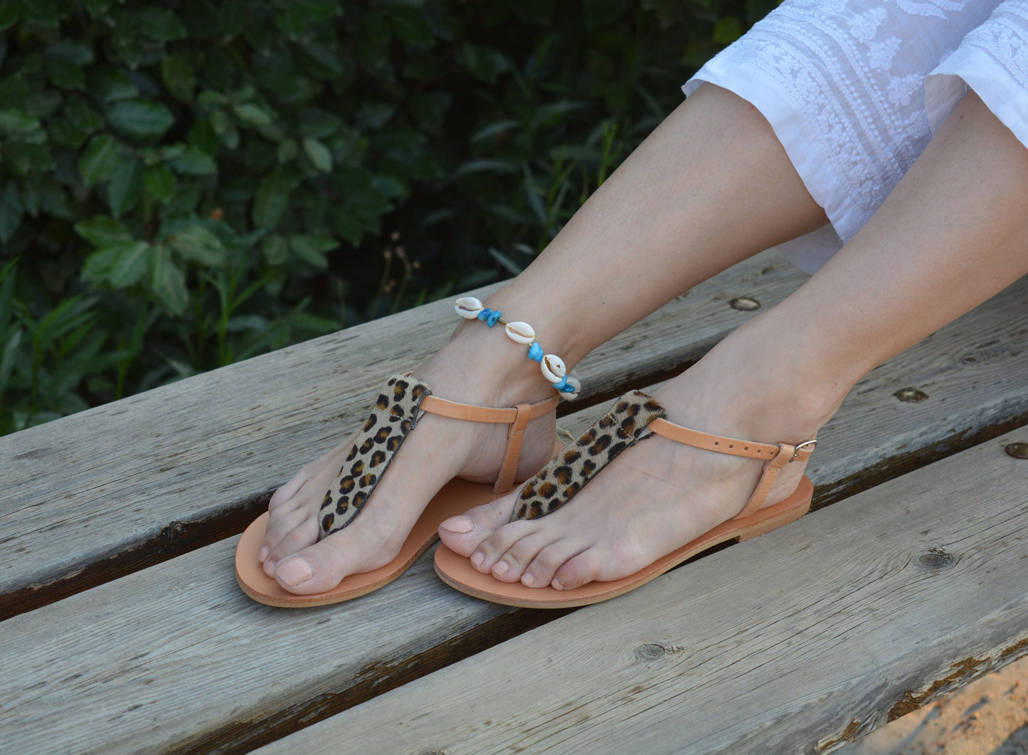 Greek Leather sandals, Leather sandals, Leopard Greek sandals, T strap sandals, Animal Print sandals, Women's summer sandals ''Wild Erin''