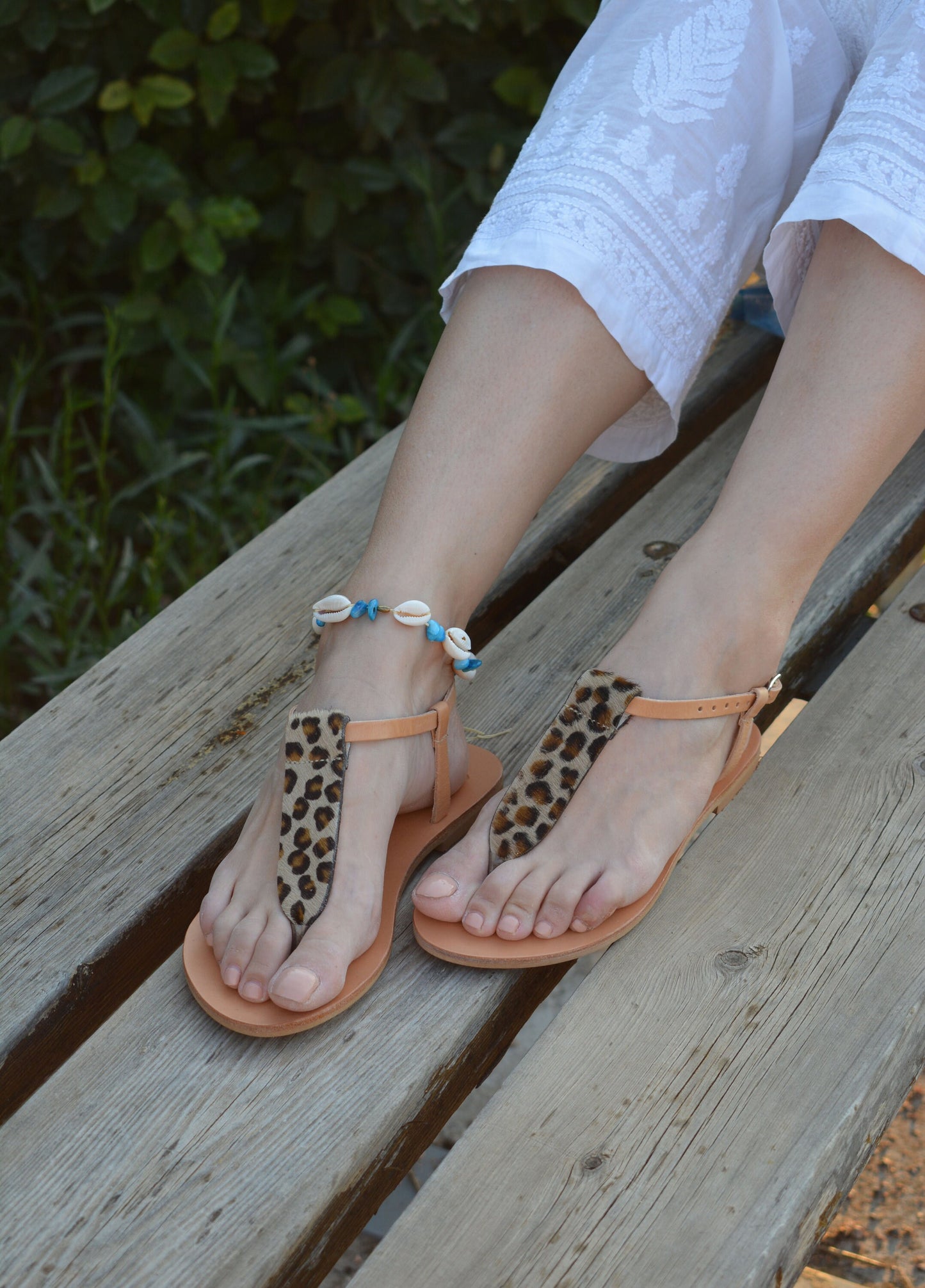 Greek Leather sandals, Leather sandals, Leopard Greek sandals, T strap sandals, Animal Print sandals, Women's summer sandals ''Wild Erin''