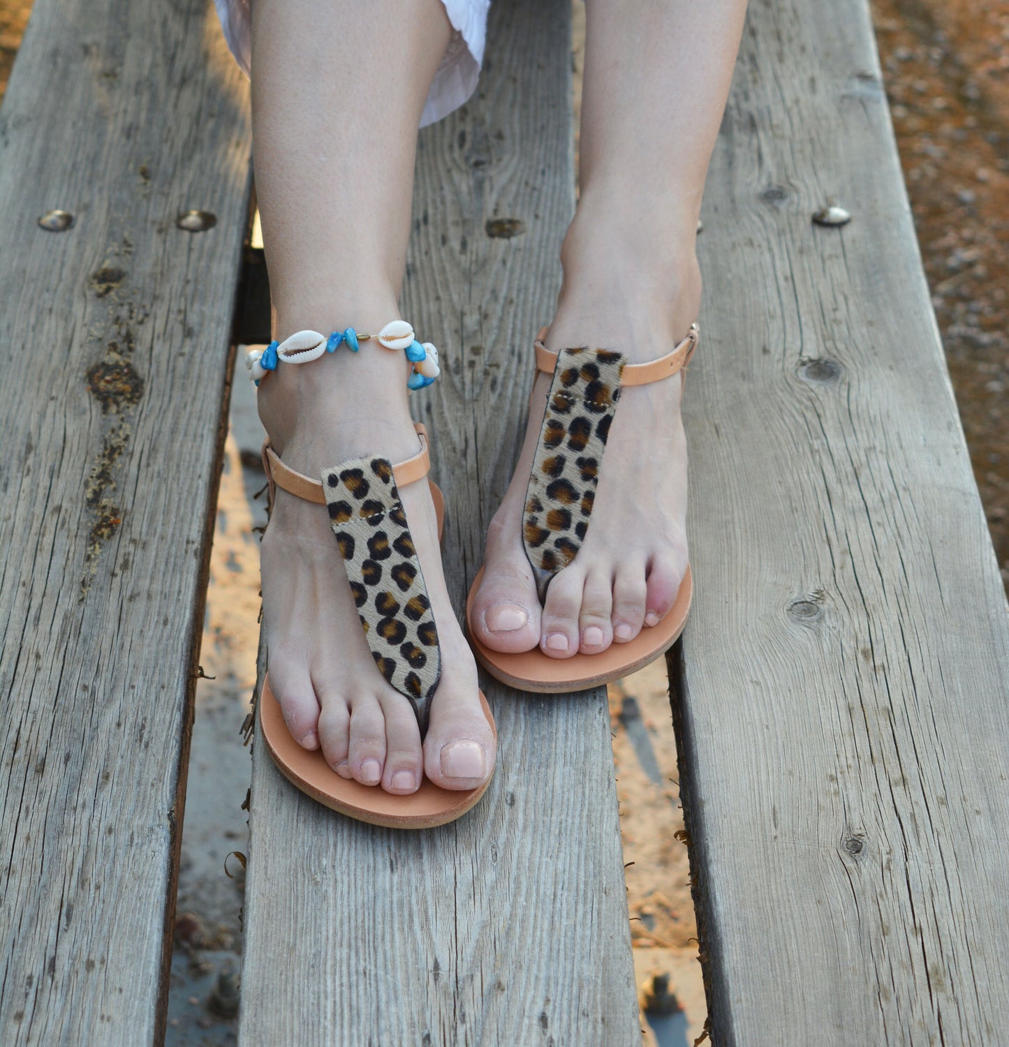 Greek Leather sandals, Leather sandals, Leopard Greek sandals, T strap sandals, Animal Print sandals, Women's summer sandals ''Wild Erin''