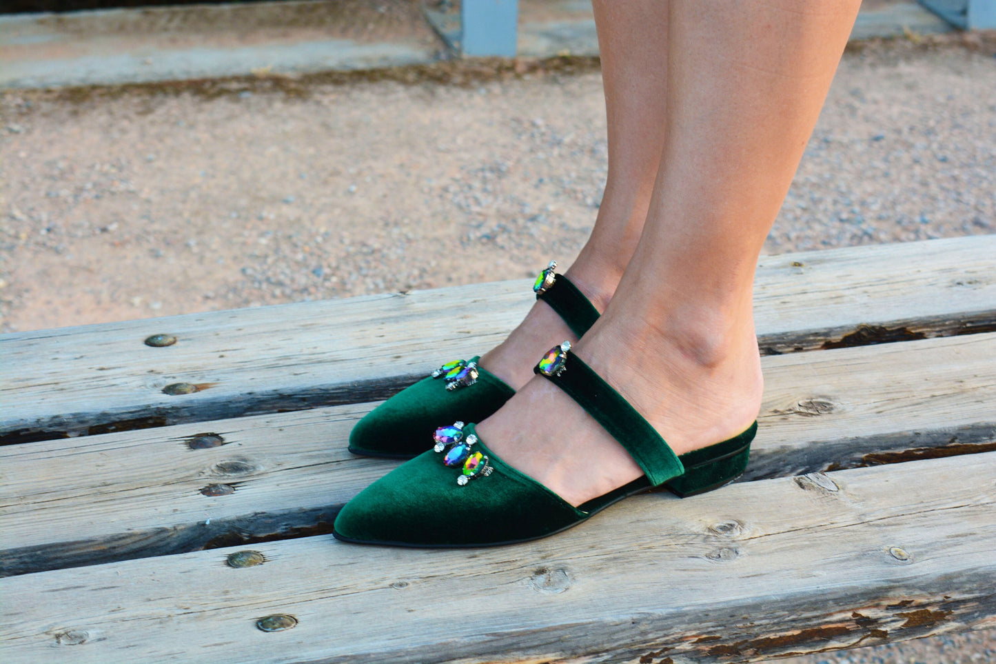 Emerald Green Wedding Shoes, Wedding shoes Flat, Velvet Mules, Crystal Wedding Shoe, Velvet Wedding Shoe, Pointy toe flats, Bridesmaid Shoes