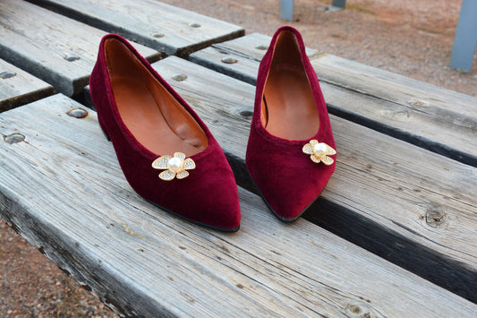 Dark Red Velvet Shoes, Low Wedding shoes, Velvet Ballet flats, Wine Red Leather shoes, Bridal Pointed toe Flats, Christmas gift