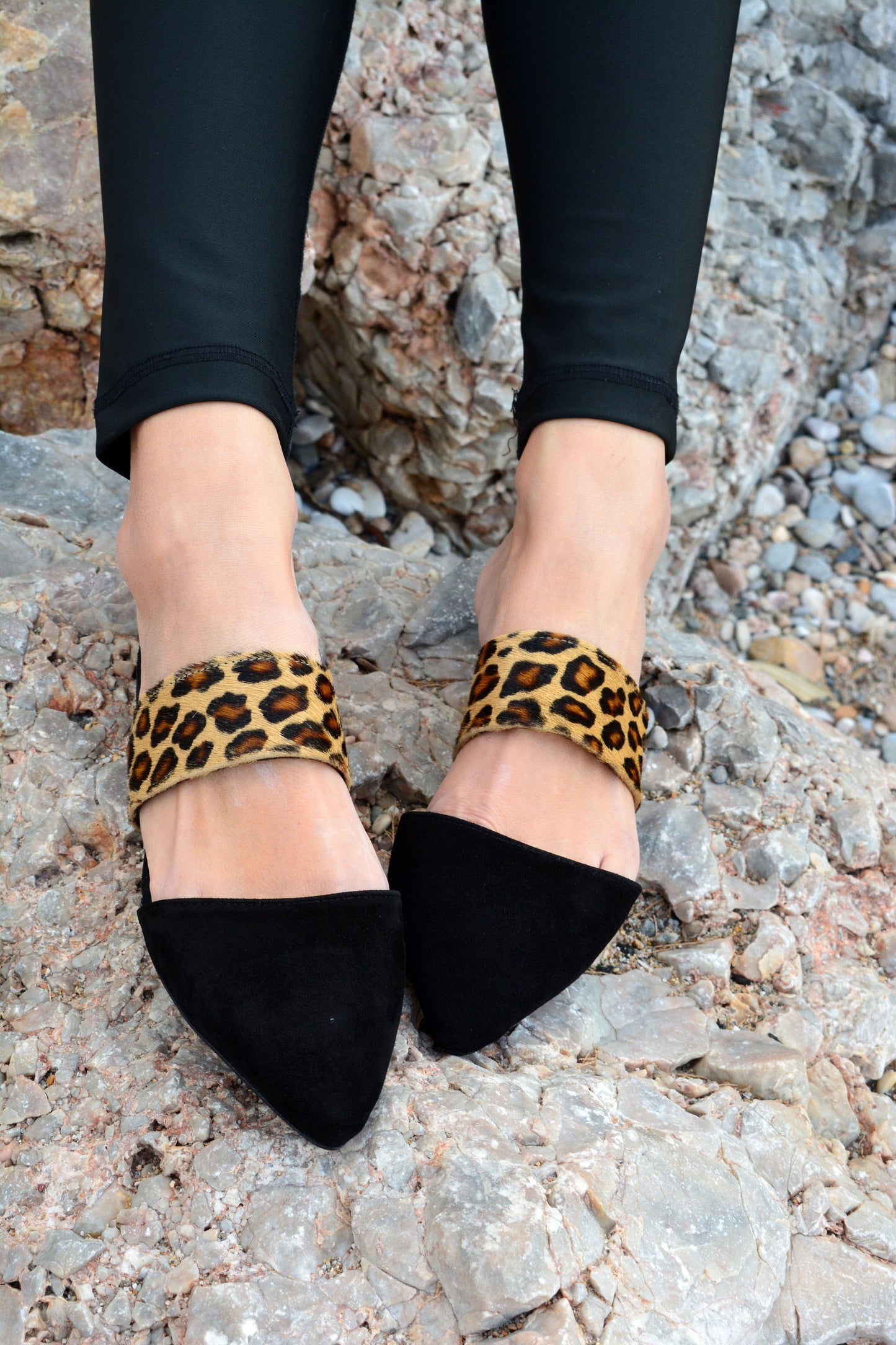 Leather suede mules, Black Leopard shoes, Greek leather shoes, Slip on flats, Pointy mules, Women's loafers, Slippers shoes, Suede Moccasins