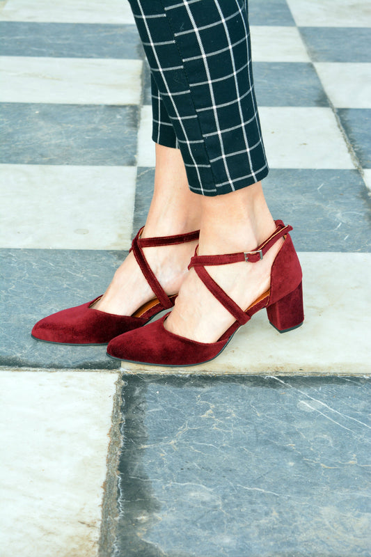 Velvet Block Heels, Burgundy Wedding shoes, Dark Red Velvet shoes, Bridal shoes, Red Velvet heels, Wedding shoes low heel, Dark Red Pumps