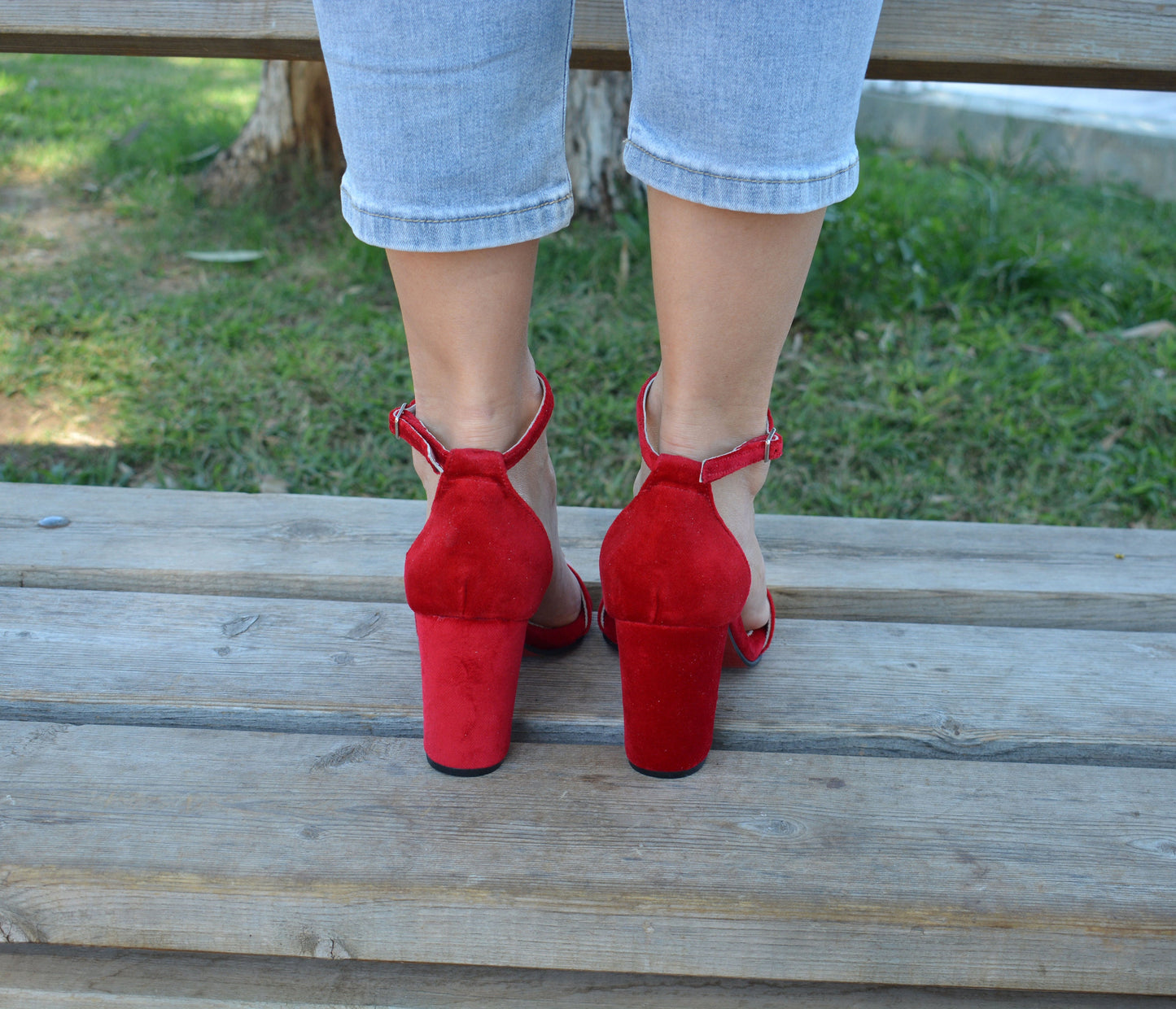 Red Velvet heels, Red Bridal shoes, Red Soles, Wedding sandals, Red Wedding shoes, Velvet block heel bridal shoes 'ENCHANTED'