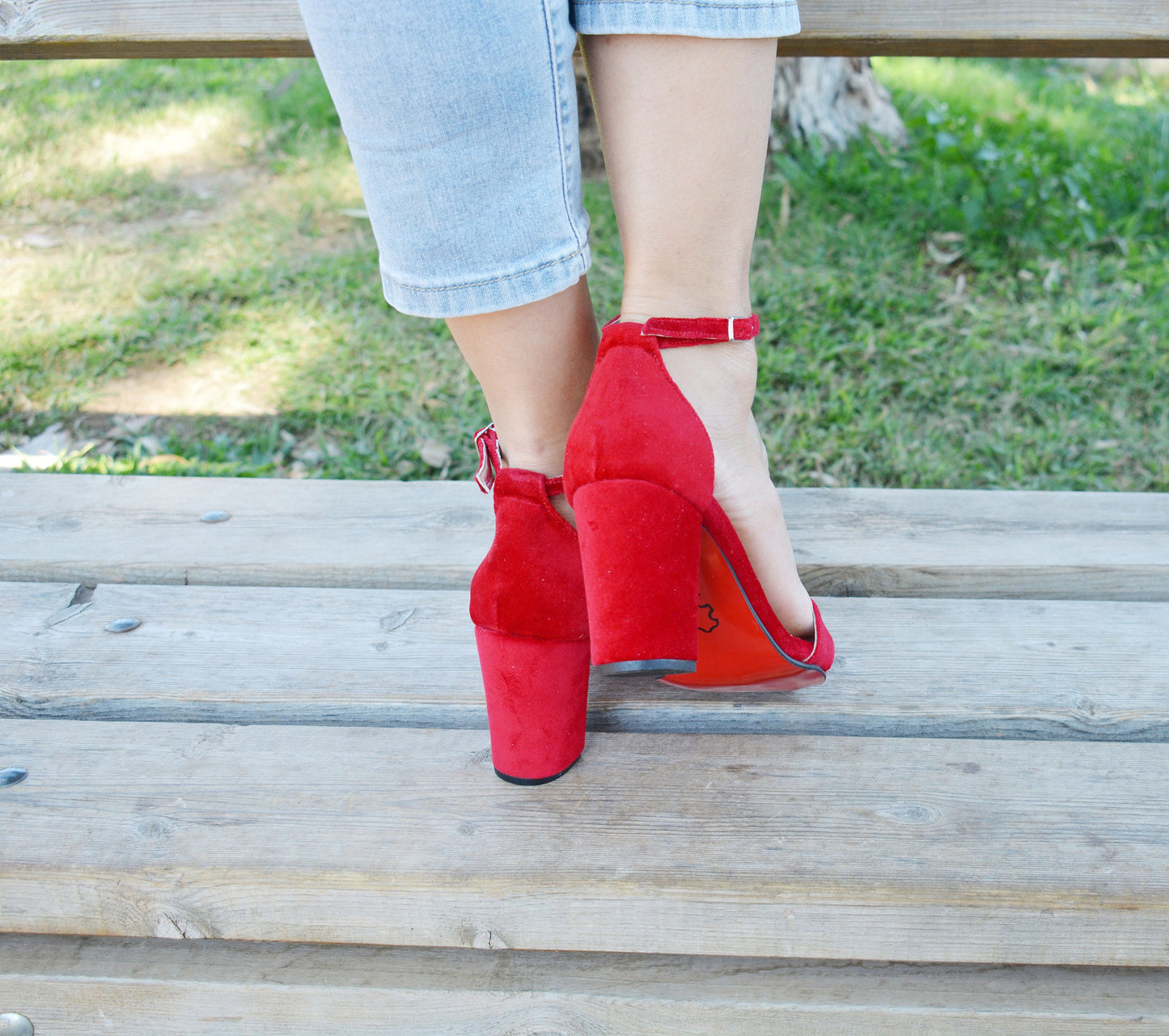 Red Velvet Block Heel Sandals, Red Soles, Red Wedding Sandals, Red Bridal Shoes, Red Wedding Shoes, Silver crystals-embellished shoes