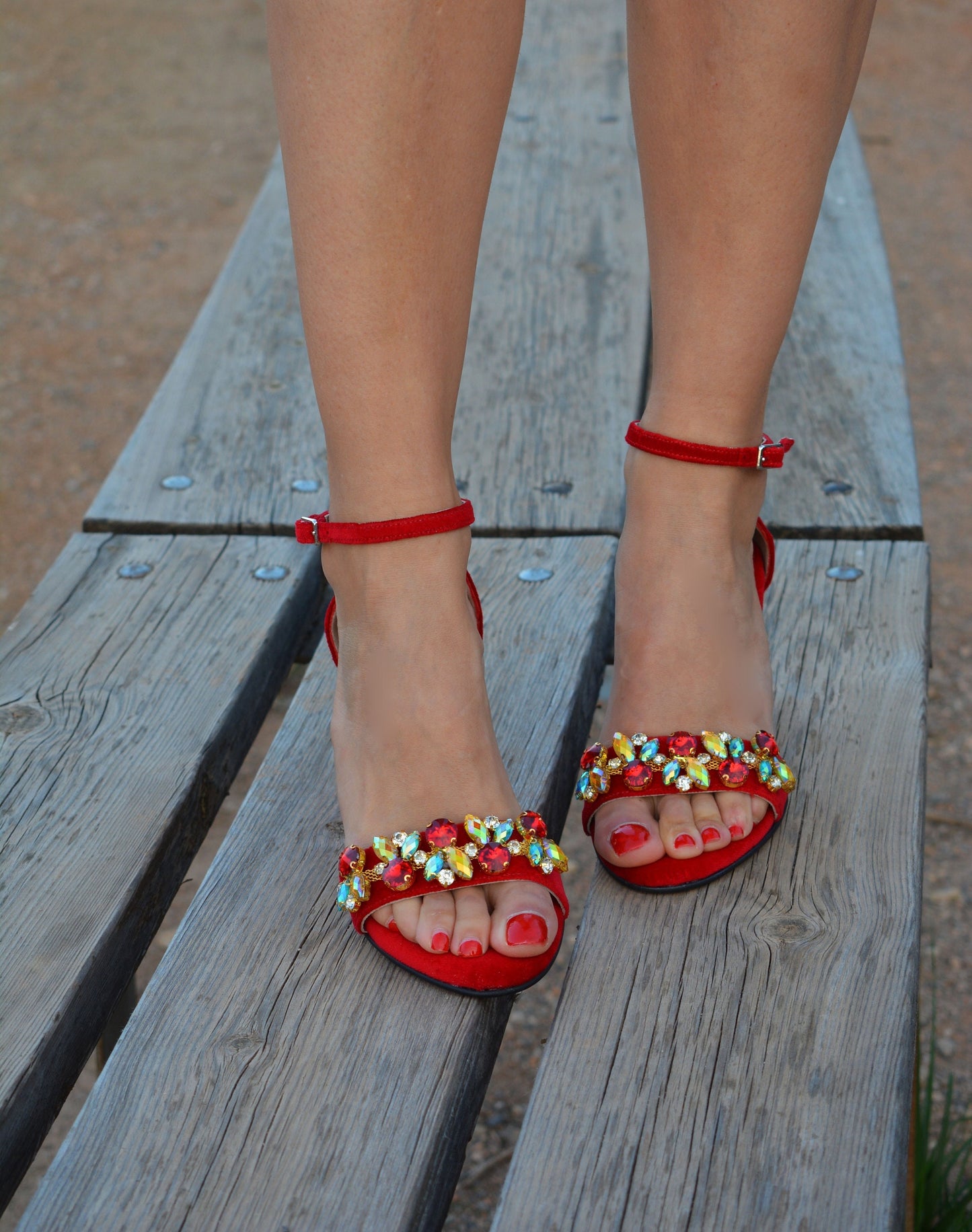 Red on sale velvet sandals