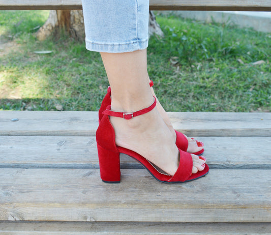 Red Velvet heels, Red Bridal shoes, Red Soles, Wedding sandals, Red Wedding shoes, Velvet block heel bridal shoes 'ENCHANTED'